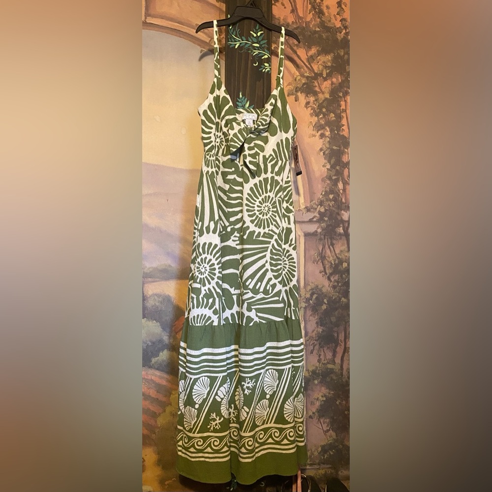 Sofia Vergara Green Abstract Seashell Print Maxi Dress with Pockets - Picture 3 of 8